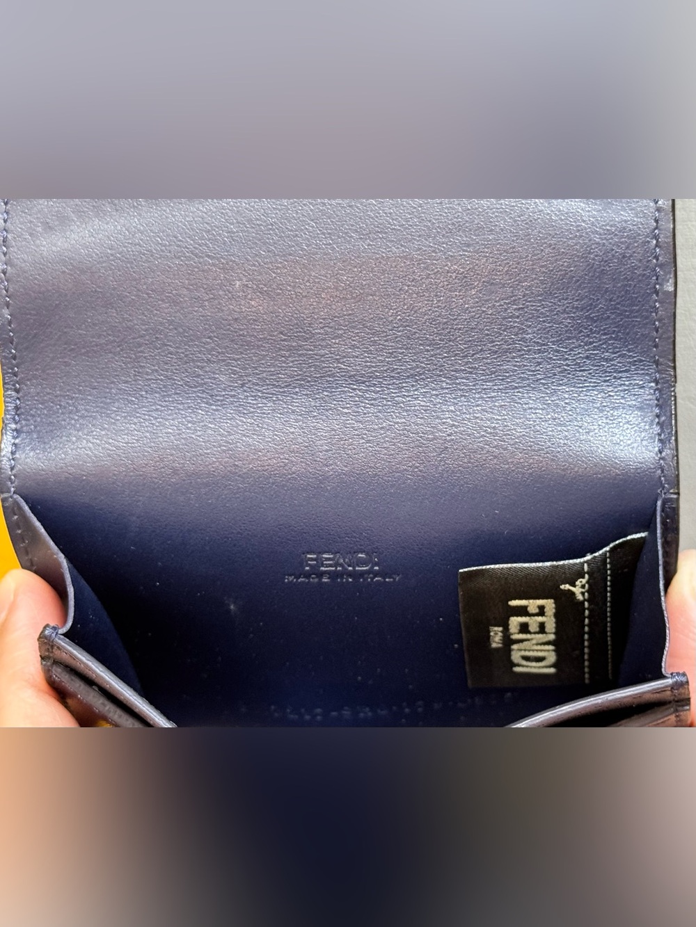 Fendi Vitello Liberty Studded Fold Over Cardholder in Navy - Picture 8 of 11